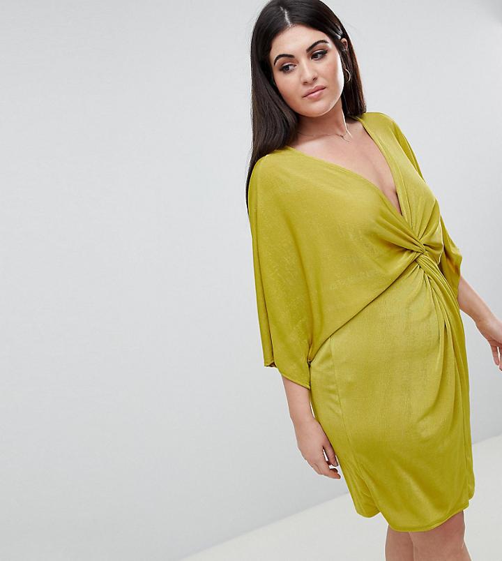 Missguided Plus Twist Front Mini Dress - Yellow