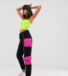 One Above Another Cargo Pants With Contrast Neon Pockets - Black