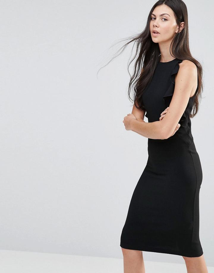 Love Frill Detail Pencil Midi Dress - Black