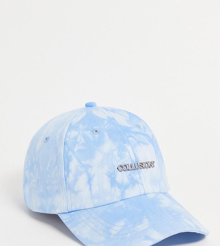 Collusion Unisex Blue Tie Dye Cap With Metal Logo