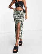 Topshop Plaid Gathered Front Midi Skirt In Black