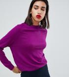 Mango Ribbed Crew Neck Fine Gauge Sweater In Purple - Purple