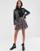 Allsaints Sanse Freefall Mini Skirt In Floral Print-black