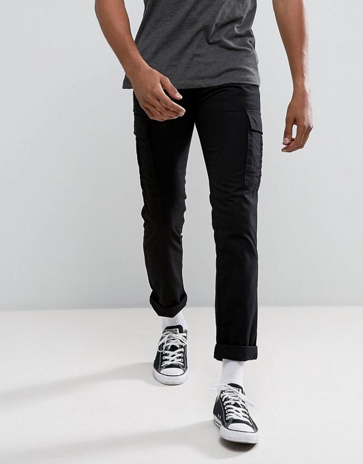 New Look Slim Cargo Pants In Black - Black