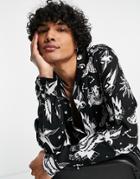 Asos Design Revere Shirt In Celestial Print-black