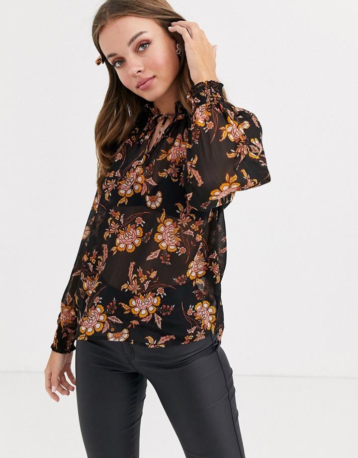 New Look Frill Edge Top In Floral Print