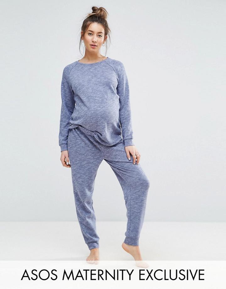 Asos Maternity Lounge Longline Sweat And Jogger Set - Navy