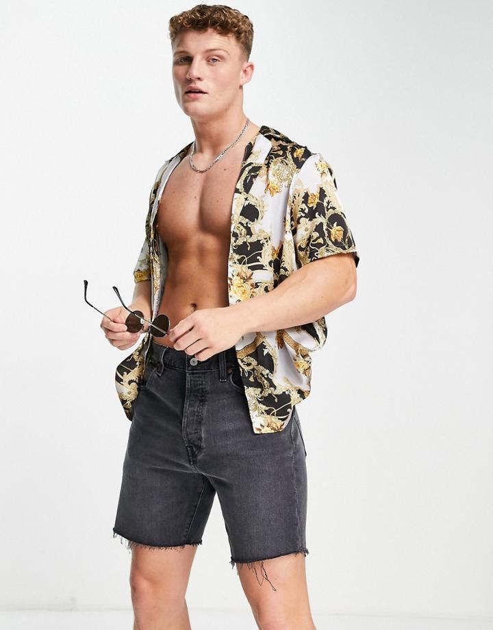 River Island Scarf Print Shirt In Black