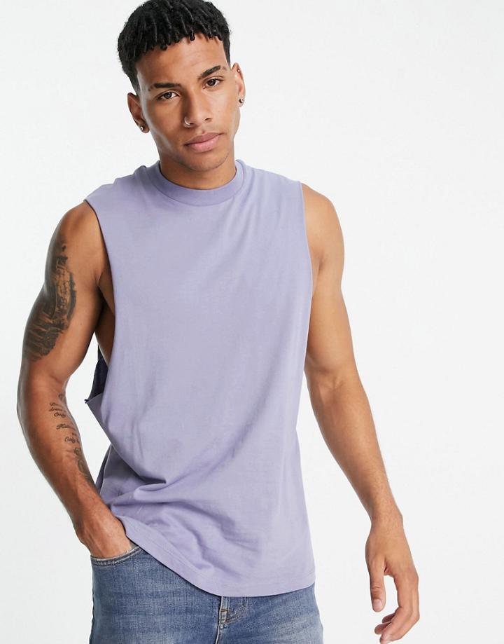 Asos Design Relaxed Fit Tank In Washed Purple-grey