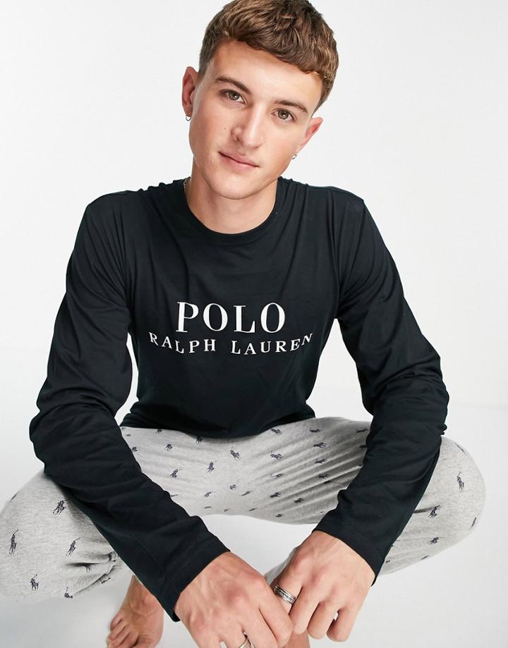 Polo Ralph Lauren Lounge Long Sleeve T-shirt In Black With Chest Logo