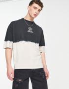 Asos Design Oversized Dip Dye T-shirt In Black And White With High Build Chest Print - Black