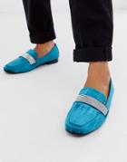 Asos Design Manage Loafer Flat Shoes With Embelishment In Teal-blue