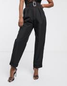 Aoss Design Belted Pants In Shell Fabric With Contrast Stitching-black