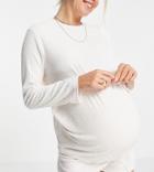 Asos Design Maternity Mix & Match Lounge Super Soft Rib Sweat With Channeling In Ecru-white