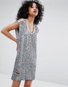 Religion Embellished Dress With Distressing - Silver