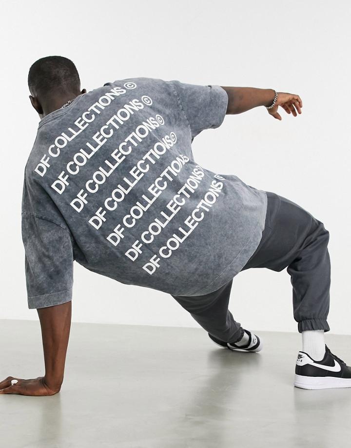 Asos Dark Future Oversized T-shirt With Front And Back Logo In Washed Black