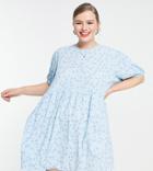 Daisy Street Plus Mini Smock Dress In Baby Blue Floral-multi