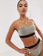 Candypants Bandeau Cut Out Bikini Top In Metallic Rib-multi