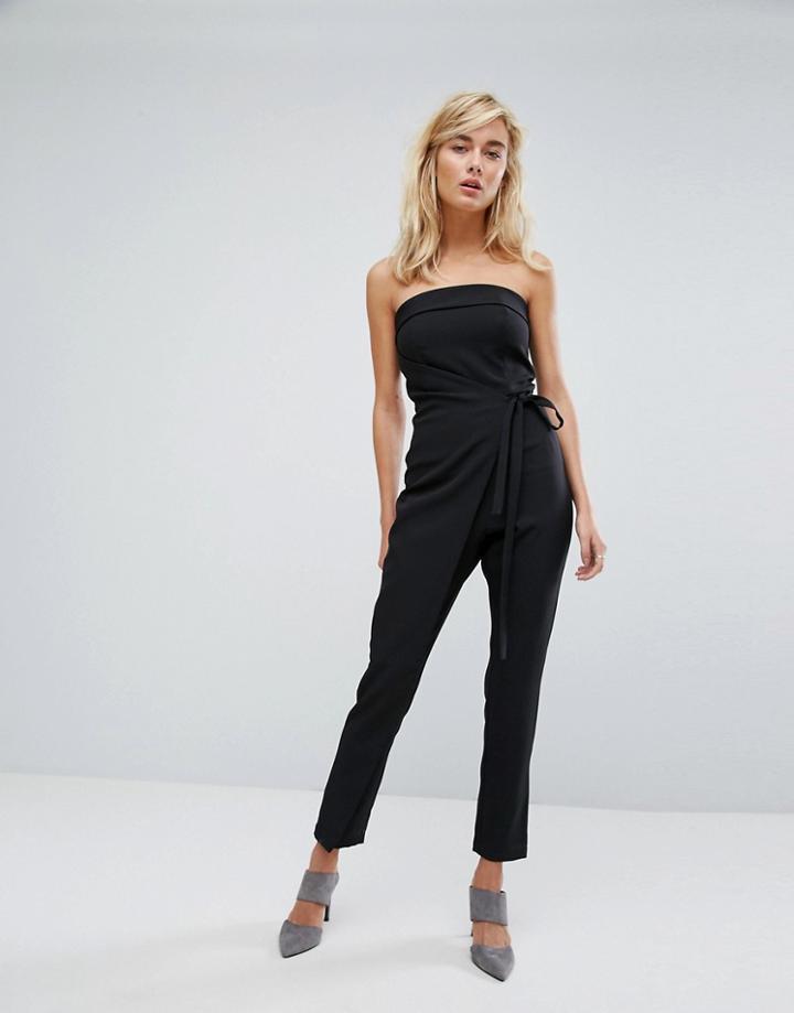 Lavish Alice Double Layer Bandeau Wrap Tailored Leg Jumpsuit - Black