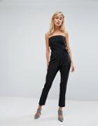 Lavish Alice Double Layer Bandeau Wrap Tailored Leg Jumpsuit - Black