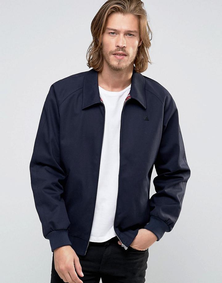 Asos Harrington Jacket With Point Collar And Logo In Navy - Navy