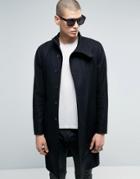 Allsaints Wool Overcoat With Funnel Neck Detail - Black