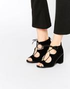 Oasis Lace Up Block Heeled Sandal In Suede - Black