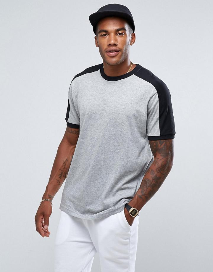 Brave Soul Cut And Sew Green Ringer T-shirt - Gray