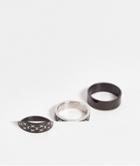 Asos Design 3 Pack Stainless Steel Band Ring Set With Embossing In Black And Silver Tone