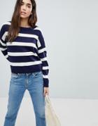 Brave Soul Bioata Wide Stripe Sweater - Navy