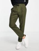 Topman Taper Warm Handle Elasticated Waist Pants In Khaki-green