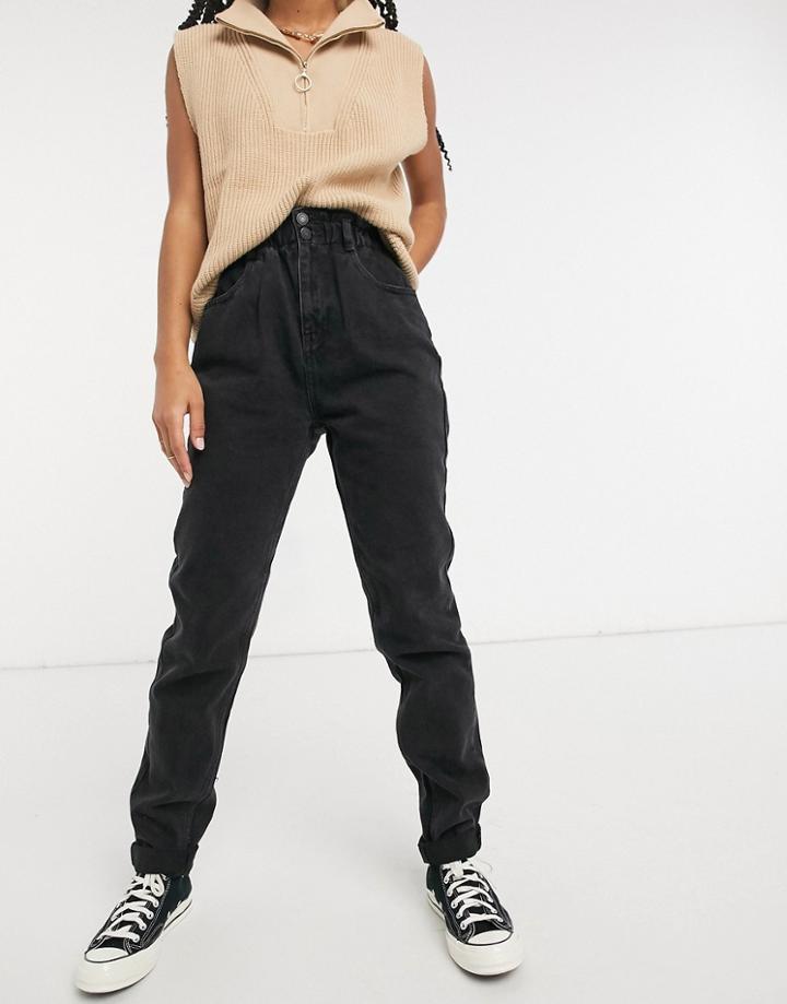 New Look Paperbag Waist Jeans In Black