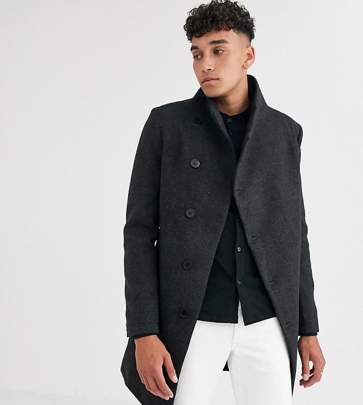 Religion Tall Funnel Neck Asymmetric Overcoat In Gray Marl Houndstooth