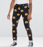 Asos Tall Halloween Skinny Pants With Pumpkin Print - Black
