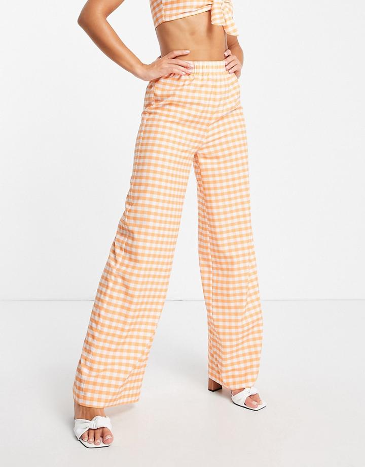 Extro & Vert Elastic Super Wide Leg Pants In Orange Gingham - Part Of A Set