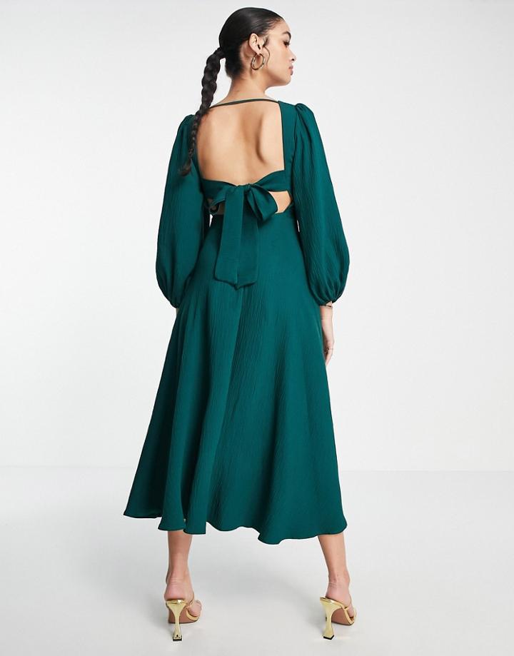 Nobody's Child Zola Puff Sleeve Low Back Dress In Green