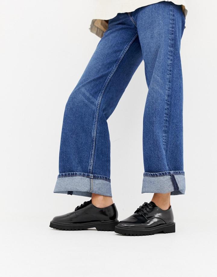 London Rebel Chunky Lace Up Flat Shoes-black