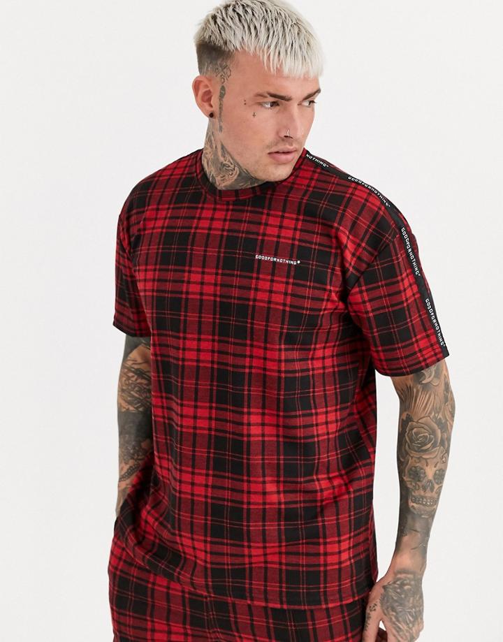 Good For Nothing Two-piece Oversized T-shirt In Red Plaid With Chest Logo - Red