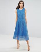 Warehouse Occasion Skater Dress With Sheer Skirt Layer - Blue