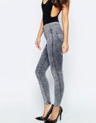 Asos Rivington High Waist Denim Jeggings In Gray Mottled Wash - Gray