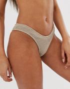 Free Society Mix & Match Crinkle High Leg Bikini Bottom In Taupe - Gray