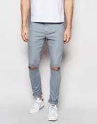 Asos Super Skinny Jeans With Knee Rips In Light Blue - Citadell