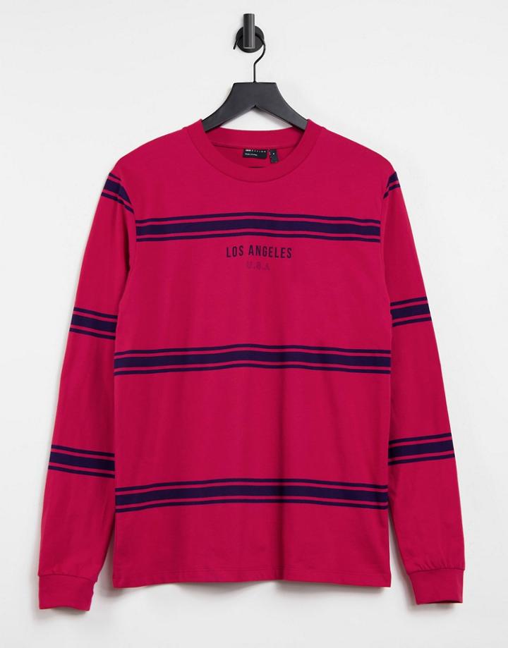 Asos Design Long Sleeve Stripe T-shirt In Red With Los Angeles City Print