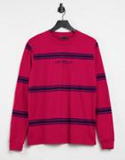 Asos Design Long Sleeve Stripe T-shirt In Red With Los Angeles City Print