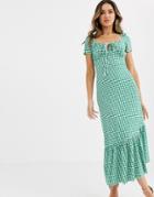 Asos Design Puff Sleeve Gingham Maxi Dress - Multi