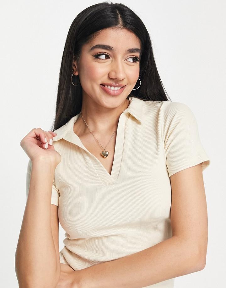 Stradivarius Cropped Polo T-shirt In Beige-neutral
