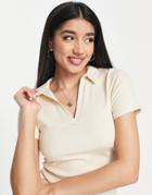 Stradivarius Cropped Polo T-shirt In Beige-neutral