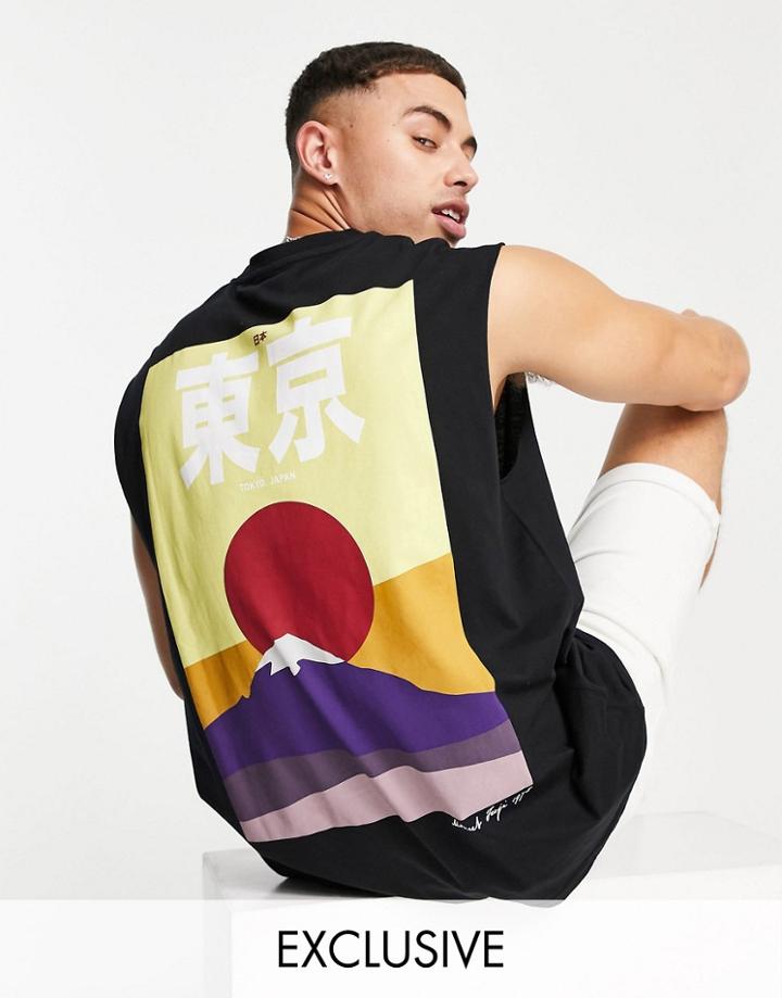 Only & Sons Oversized Tank With Mountain Back Print In Black Exclusive At Asos