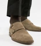 Dune Wide Fit Monk Shoes In Taupe Suede - Tan
