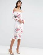 Asos Deep Bardot Placed Floral Print Dress - Multi